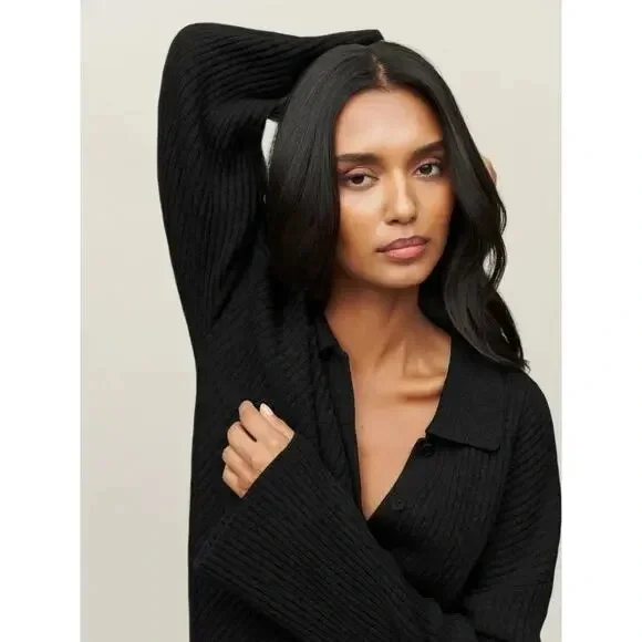 Reformation Fantino Cashmere Collared Cardigan in black - Picture 5 of 9